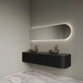 Gliss Design Alluro badmeubel ribbelfront met ronding rechts 180cm black en zwart leisteen toppaneel