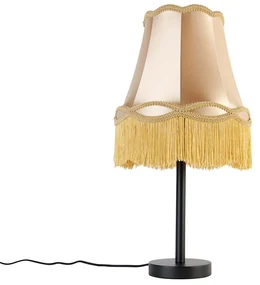 Stoffen Klassieke tafellamp zwart met granny kap goud 30 cm - Simplo Klassiek / Antiek E27 rond Binnenverlichting Lamp
