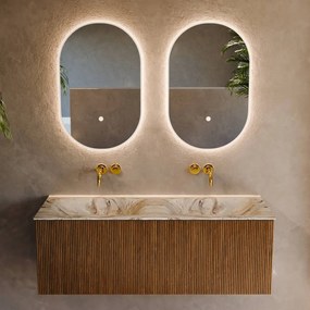 Mondiaz Kurve-dlux 120cm badmeubel dusk met 1 lade en wastafel leaf dubbel zonder kraangat glace