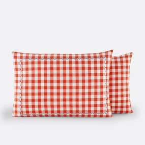 Geborduurde katoenen kussensloop met vichy-motief, Veldi oranje