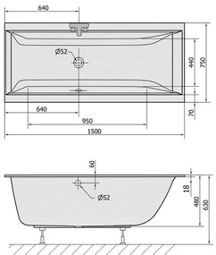 Polysan Cleo Slim ligbad 150x75x48cm wit