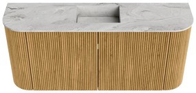 Mondiaz Joya DLux 95cm toiletmeubel ronding links/rechts oak met wastafel faye midden zonder kraangat glace