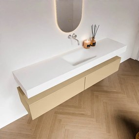 Zaro Alan badmeubel 190cm sand 2 lades met vrijhangende wastafel cloud midden zonder kraangat talc