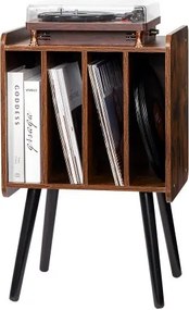 VEVOR Record Storage 2-laags draaitafelstandaard met 4 compartimenten, tot 100 albums, platenkast met displayplank voor slaapkamer woonkamer bruin