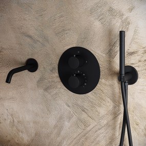 Saniclear Nero Stripes rond inbouw thermostaat met inbouwdeel zwart mat