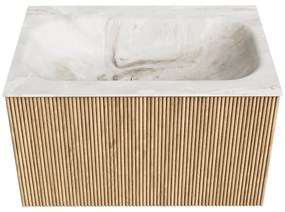 Mondiaz Kurve-dlux 70cm badmeubel oak met 1 lade en wastafel big small midden zonder kraangat frappe