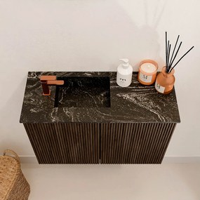 Mondiaz Joya DLux 60cm toiletmeubel walnut met wastafel faye links 1 kraangat lava
