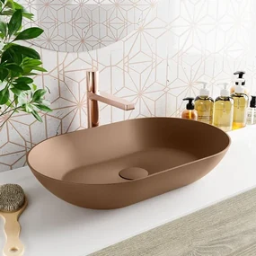 Mondiaz Onni Waskom - 55x35x10cm - ovaal - opbouw - Solid Surface Rust M80178RustRust