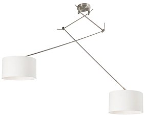 Hanglamp staal met kap 35 cm wit verstelbaar 2-lichts - Blitz