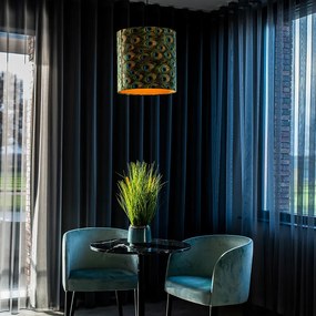 Velours lampenkap pauw dessin 40/40/40 met gouden binnenkant