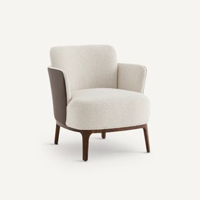 Fauteuil in notenhout en stof in 2 materialen, Jabote