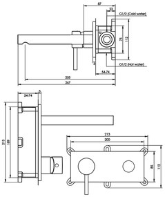 Brauer Gold Edition ColdStart wastafelkraan inbouw rechte uitloop met achterplaat model C2 geborsteld messing PVD