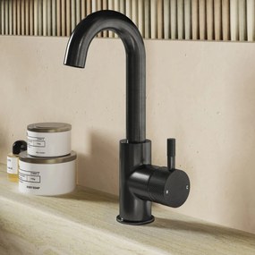 Saniclear Matrix Curved wastafelkraan verouderd ijzer - gunmetal