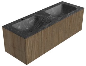 Mondiaz Kurve-dlux 130cm badmeubel dusk met 2 lades en wastafel leaf dubbel 2 kraangaten lava