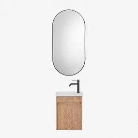 Narek Zwevend Houten Badkamermeubelset Met Geïntegreerde Wastafel Ash Brown & Ovale Led En Anticondens Zwart 50x100 Cm Asteiro & Mat Zwart ?20 Cm -