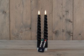 Anna's Collection - Led gedraaide dinerkaars - zwart - H 23cm - set van 2 stuks - met afstandsbediening