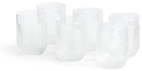 Set van 6 rechte glazen in glas met reliëf, Weffle