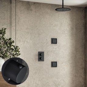 Saniclear Nero Curved inbouw regendouche 20cm met vierkante massagejets en plafondarm zwart mat