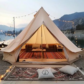 VEVOR Bell Tent 6 x 3,5 m Yurt Tent TC Katoen en stevige ijzeren palen met een PVC grondzeil Kampeertent 10-persoons familietent 12 ramen groepstent voor buitenavonturen