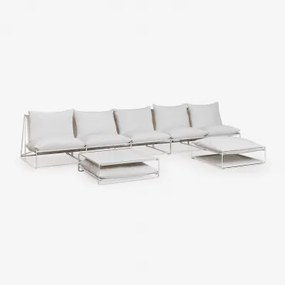 Amaro 5-delige Modulaire Bankset Met Bijzettafel En Omvormbare Voetenbank Gardenia Wit - Sklum