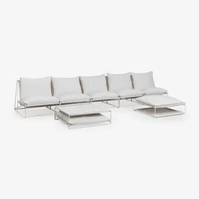 Amaro 5-delige Modulaire Bankset Met Bijzettafel En Omvormbare Voetenbank Gardenia Wit - Sklum
