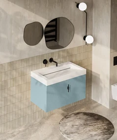 Muebles Calas badmeubel ribbelfront 80cm baby blauw met solid surface wastafel zonder kraangat