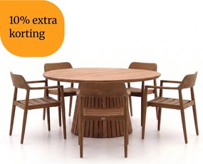 + 10% kassakorting | Diningset Bellagio | 5 personen teakhout | Tuinset stapelbaar | 6-delig | Kees Smit Tuinmeubelen