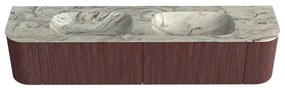 Mondiaz Kurve-dlux 200cm badmeubel ronding links/rechts ruby met 2 lades en deuren en wastafel stor small dubbel zonder kraangat glace