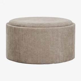 Berkeleni Ronde Gestoffeerde Poef Met Dienblad En Opbergruimte Ø80 Cm & Stof Grijs – Taupe - Sklum