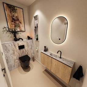 MONDIAZ TURE-DLUX 100cm toiletmeubel Washed Oak. EDEN wastafel Glace positie midden. Met 1 kraangat. TUREDX100WASM1GLA