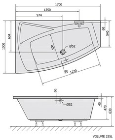 Polysan Evia asymmetrisch bad links 170x100x47cm