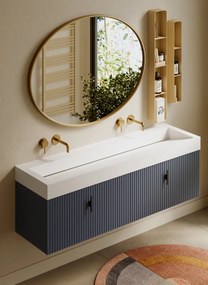 Muebles Calas badmeubel ribbelfront 160cm marine blauw met solid surface wastafel zonder kraangaten