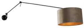 Wandlamp zwart met velours kap taupe 35 cm verstelbaar - Blitz