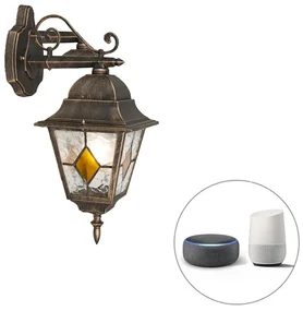 Smart vintage buiten wandlantaarn brons incl. Wifi A60 - Antigua Landelijk E27 IP44 Buitenverlichting vierkant