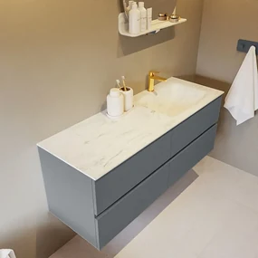 Mondiaz Vica DLux badmeubel 130cm plata 4 lades met wastafel opalo rechts 1 kraangat