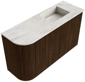 Mondiaz Joya DLux 70cm toiletmeubel ronding links walnut met wastafel faye rechts zonder kraangat ostra