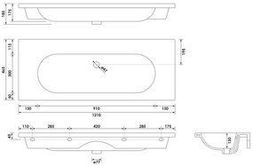 Brauer Moon wastafel keramiek 120cm zonder kraangat wit glans