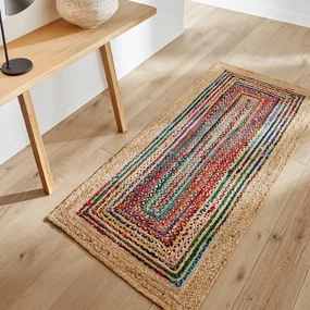 Vloerkleed voor in de hall in jute en recycled katoen, Jaco