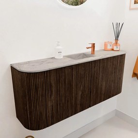 Mondiaz Joya DLux 105cm toiletmeubel ronding links/rechts walnut met wastafel faye midden 1 kraangat glace