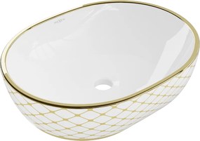 Mexen Viki opbouw waskom 48 x 35 cm, wit/goud ruitpatroon - 21054809