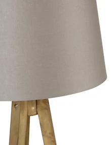 Landelijke tripod vintage hout met linnen kap taupe 45 cm - Tripod Classic Landelijk E27 Binnenverlichting Lamp