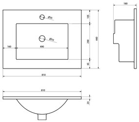 Sapho Slim keramische wastafel met kraangat 81x46cm wit glans