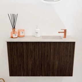 Mondiaz Joya DLux 70cm toiletmeubel walnut met wastafel faye rechts 1 kraangat ostra