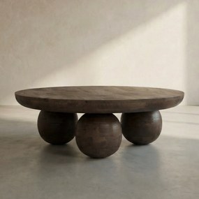 Ronde Salontafel Met Bolpoten Bruin - 90 X 90cm.