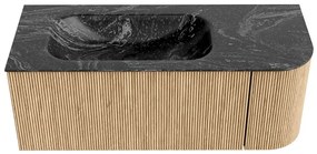 Mondiaz Kurve-dlux 115cm badmeubel ronding rechts oak met 1 lade en deur en wastafel big small kraangat links lava