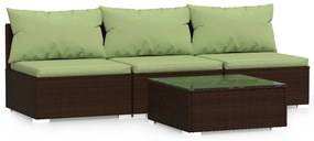 vidaXL 4-delige Loungeset met kussens poly rattan bruin