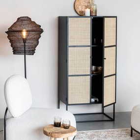 Japandi Kast Zwart Met Rotan - 70x38x145cm.