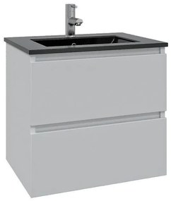 Adema Chaci Badkamermeubelset - 80x46x55cm - 1 keramische wasbak zwart - 1 kraangat - 2 lades - mat wit SW1212766/SW761655