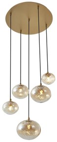 Art Deco hanglamp goud met amber glas - Jia
