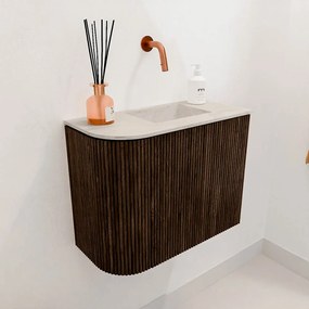 Mondiaz Joya DLux 50cm toiletmeubel ronding links walnut met wastafel faye rechts zonder kraangat ostra